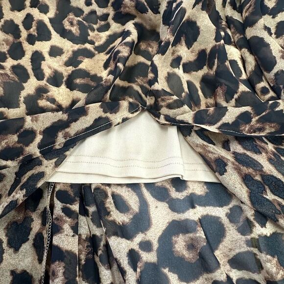 OHS Clothing Women's 2XL Long Sleeve Wrap Front Belted Leopard Maxi Dress Brown - Picture 5 of 14